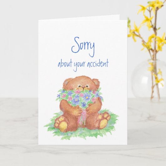 Sorry voor je ongeluk Teddy Bear Flowers Kaart (Gele Bloem)