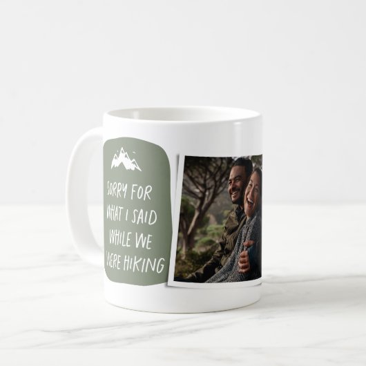 Sorry voor wat ik zei grappige groene wandelfoto koffiemok (Voorkant links)