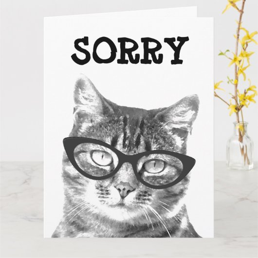 Sorry wenskaart met kat in een bril afbeelding kaart (Gele Bloem)