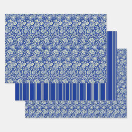 Sorta Blue Calico en strepen Inpakpapier Vel