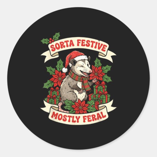 Sorta Festive Mostly Feral Ossum Funny Christmas H Ronde Sticker (Voorkant)