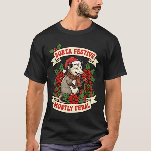 Sorta Festive Mostly Feral Ossum Funny Christmas H T-shirt (Voorkant)