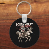 Sorta Merry Sorta Enge Kerst Grappige Wasbeer Ri Sleutelhanger (Voorkant)
