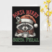 Sorta Merry Sorta Feral Funny Racoon Santa Christm Kaart (Gele Bloem)