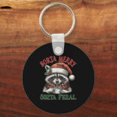 Sorta Merry Sorta Feral Funny Racoon Santa Christm Sleutelhanger (Voorkant)