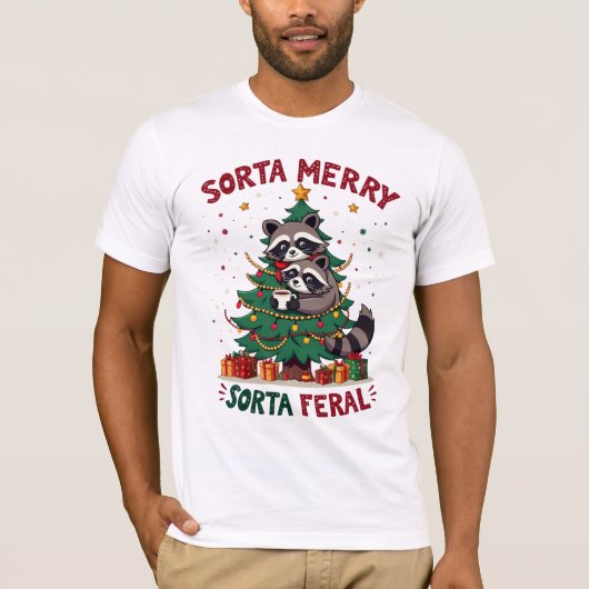 Sorta Merry Sorta Feral Wasbeer Kerst T-shirt, T-shirt (Voorkant)