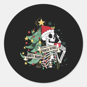 Sorta Merry Sorta Scary Skeleton Snow Christmas Xm Ronde Sticker