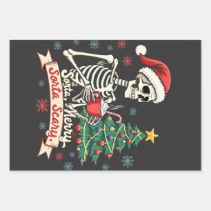 Sorta Merry Sorta Scary Spooky Skeleton Xmas Inpakpapier Vel