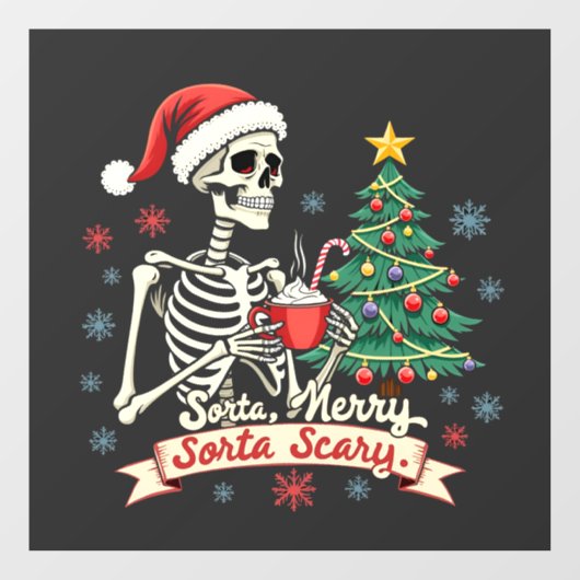 Sorta Merry Sorta Scary Spooky Skeleton Xmas Raamsticker (Vel)