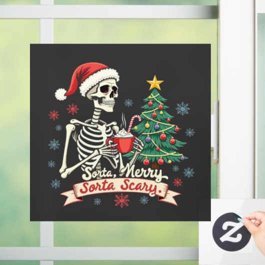 Sorta Merry Sorta Scary Spooky Skeleton Xmas Raamsticker (Huis)