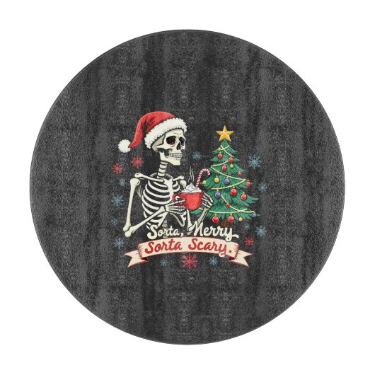 Sorta Merry Sorta Scary Spooky Skeleton Xmas Snijplank (Voorkant)