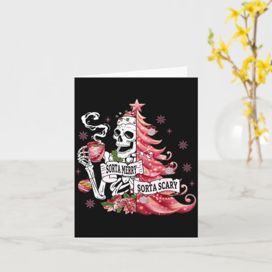 Sorta Merry Sorta Y Funny Skeleton Christmas  Kaart (Gele Bloem)