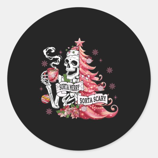 Sorta Merry Sorta Y Funny Skeleton Christmas  Ronde Sticker (Voorkant)