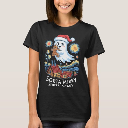 Sorta Merry Sorta Y Santa Ghost Christmas Gingerbr T-shirt (Voorkant)