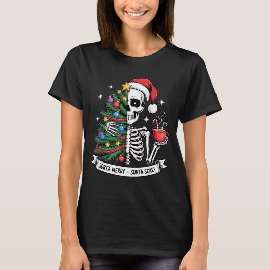 Sorta Merry Sorta Y Santa Skeleton Cocoa Christmas T-shirt (Voorkant)