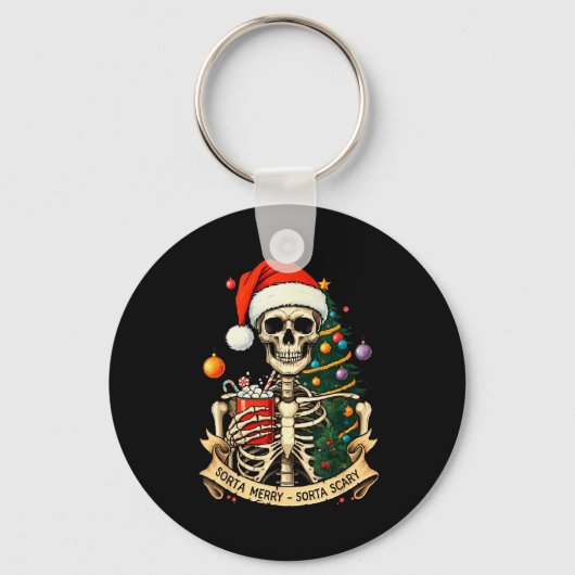 Sorta Merry Sorta Y Skeleton Hot Cocoa Christmas P Sleutelhanger (Voorkant)