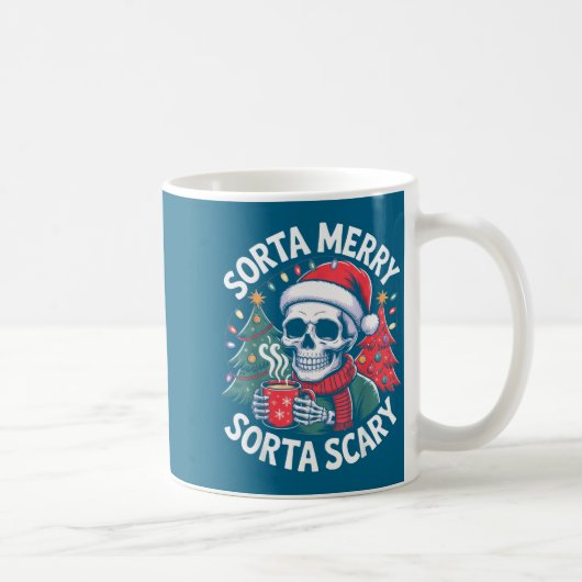 Sorta Merry Sorta Y Skeleton With Santa Hat  Koffiemok (Rechts)