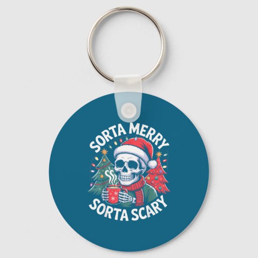 Sorta Merry Sorta Y Skeleton With Santa Hat Sleutelhanger (Voorkant)