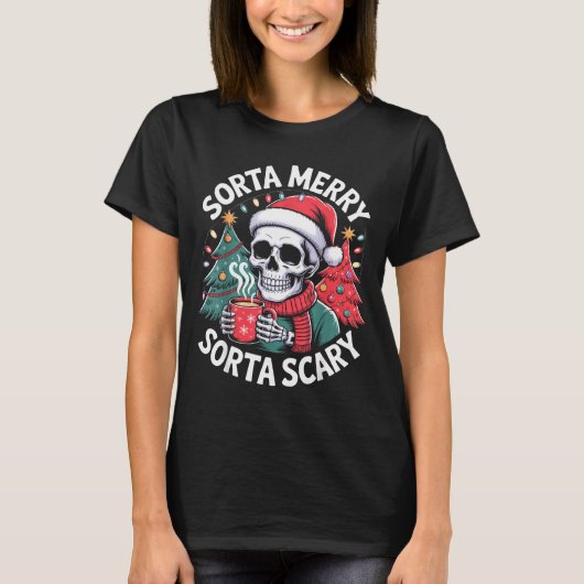 Sorta Merry Sorta Y Skeleton With Santa Hat  T-shirt (Voorkant)
