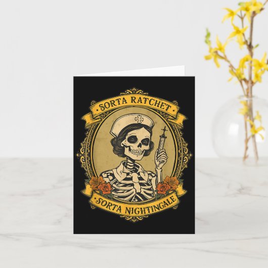 Sorta Ratchet Sorta Nightingale Skeleton Nurse Hal Kaart (Gele Bloem)