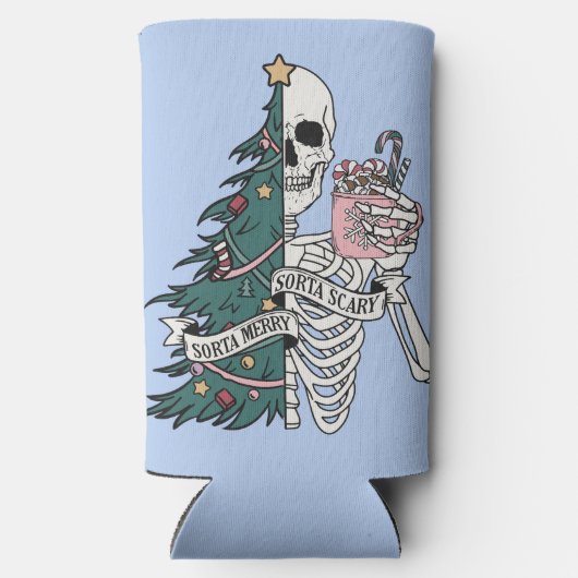 "Sorta Scary Sorta Merry" Kerstskelet Seltzer Blikjeskoeler (Achterkant)