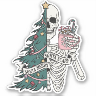 "Sorta Scary Sorta Merry" Kerstskelet Sticker