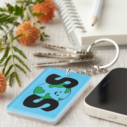 SOS Wereldmilieuvriendelijk pictogram Happy Earth  Sleutelhanger (Voorkant Rechts)