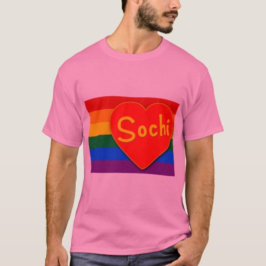 Sotsji met hart en met Gay Pride Flag Regenboog T-shirt (Voorkant)