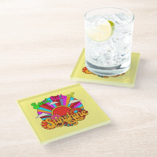 Soul Full Of Sunshine - Colour Retro Sun Glazen Onderzetter (Schuin)
