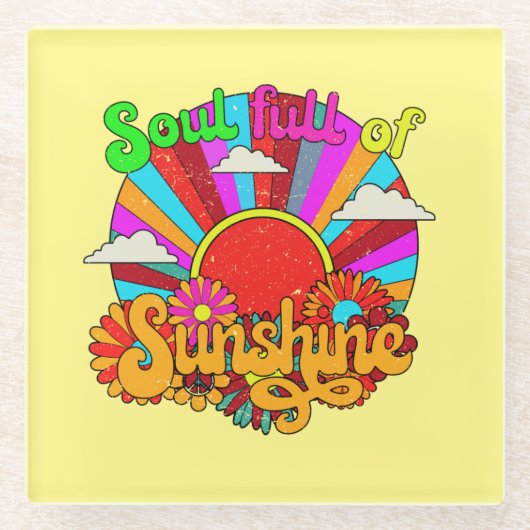 Soul Full Of Sunshine - Colour Retro Sun Glazen Onderzetter (Voorkant)