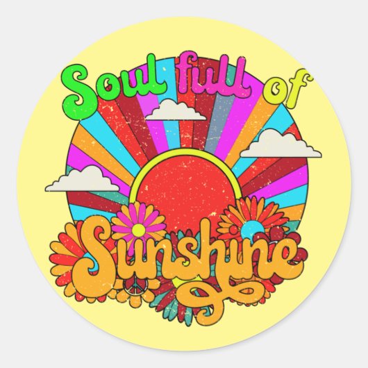 Soul Full Of Sunshine - Colour Retro Sun Ronde Sticker (Voorkant)