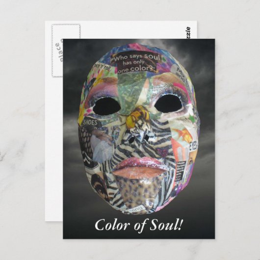Soul komt in al kleurenmasker briefkaart (Voorkant / Achterkant)