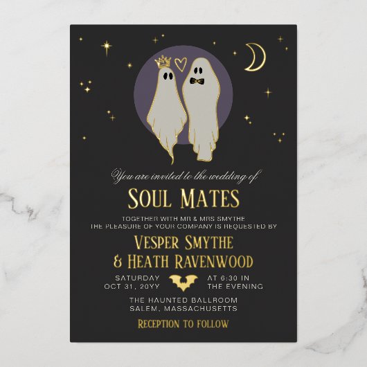 Soul Mates Halloween Haunted Ghost Wedding Folie Uitnodiging (Voorkant)