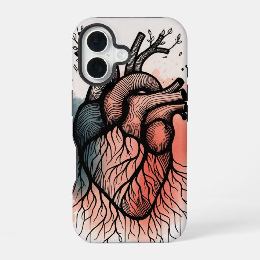 Soul Roots: Heart & Tree Minimalist iPhone 16 Hoesje (Achterkant)