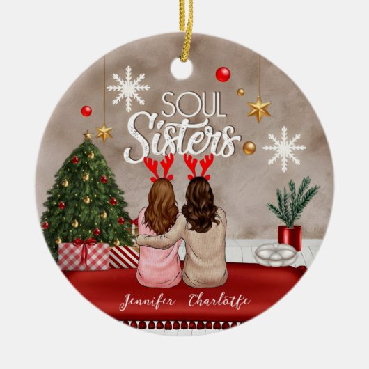 Soul Sisters Gepersonaliseerde Beste Vrienden Xmas Keramisch Ornament (Voorkant)