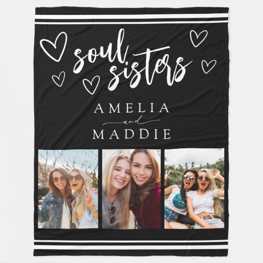 Soul Sisters Photo Collage Black and White Fleece Deken (Voorkant)