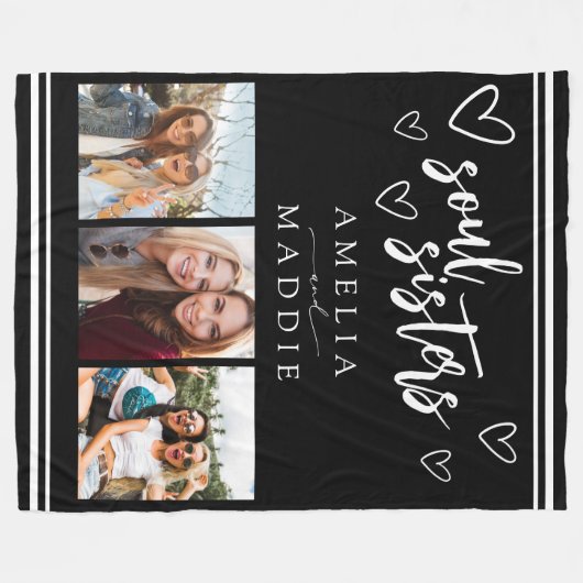 Soul Sisters Photo Collage Black and White Fleece Deken (Voorkant (Horizontaal))