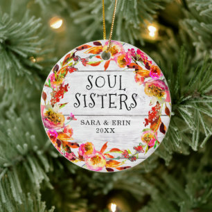 Soul Sisters Specialized Floral Wreath Shiplap Keramisch Ornament