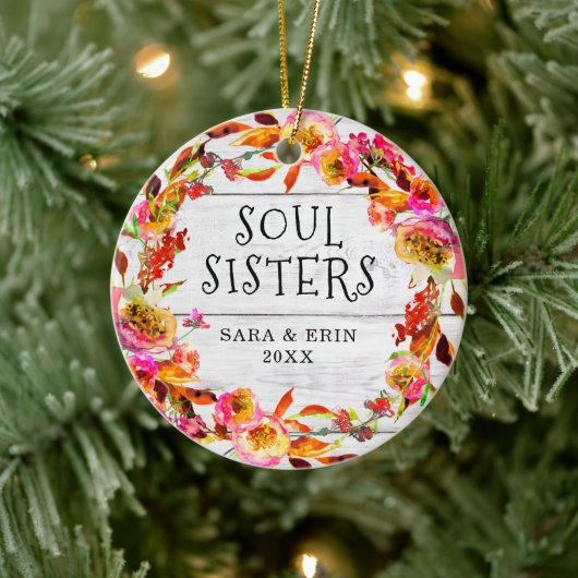 Soul Sisters Specialized Floral Wreath Shiplap Keramisch Ornament (Boom)