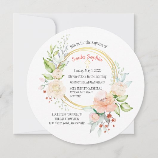Soula Round Baptism Invitation Kaart (Voorkant)