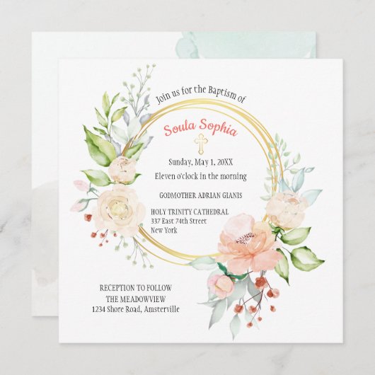 Soula Square Baptism Invitation Kaart (Voorkant / Achterkant)