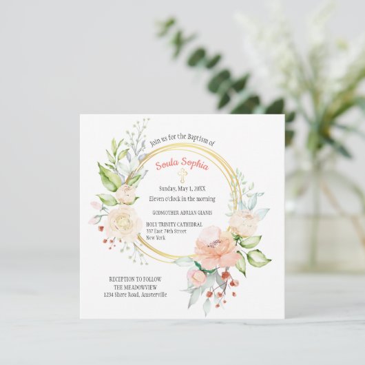 Soula Square Baptism Invitation Kaart (Staand voorkant)