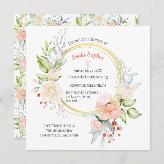 Soula Square Baptism Invitation Kaart (Voorkant / Achterkant)