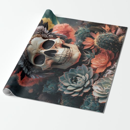 Soulful Warrior, Indiaanse Gothic Skull Cadeaupapier (Uitgerold)