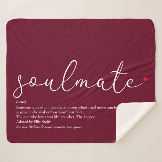Soulmate Definition Love Heart Burgundy Sherpa Deken (Voorkant (horizontaal))