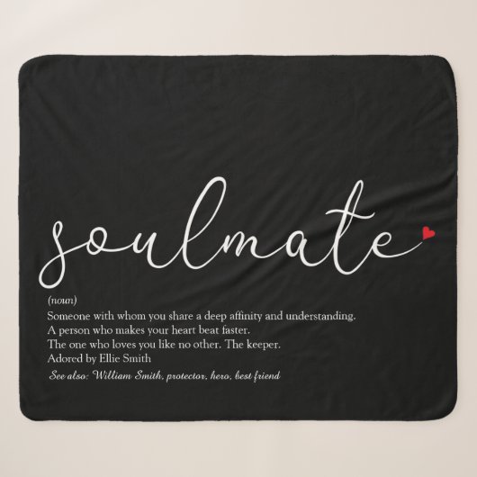 Soulmate Elegant Script Liefde Hart Definitie Sherpa Deken (Voorkant (horizontaal))