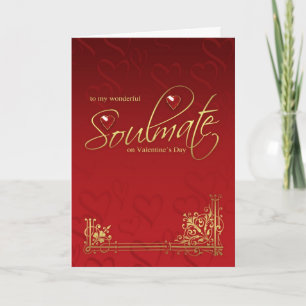 Soulmate Valentijnsdag Card - Gold Effect op rood Feestdagen Kaart