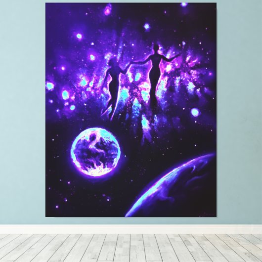 Soulmaten in het universum van de liefde canvas afdruk (Insitu (Houten vloer))