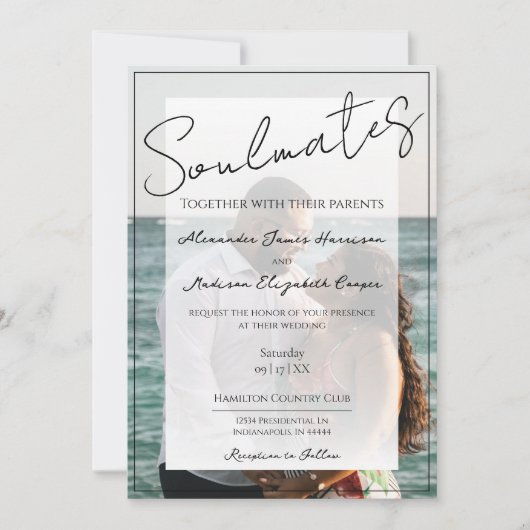 Soulmates foto bruiloft uitnodiging | witte overla (Voorkant)