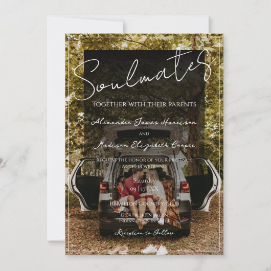 Soulmates foto bruiloft uitnodiging | zwarte bedek (Voorkant)